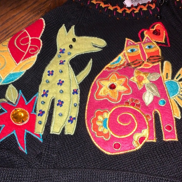 Arriviste Vintage Beaded Embroidered Cat Dog Animals Birds Sweater Small Zip Up - Picture 9 of 17